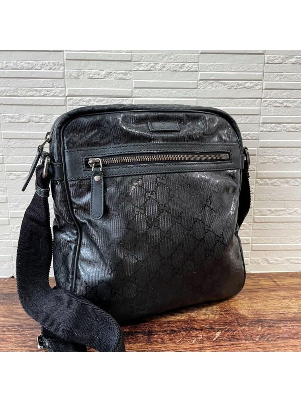 Gucci GG Crystal Imprime Messenger Shoulder Bag Black